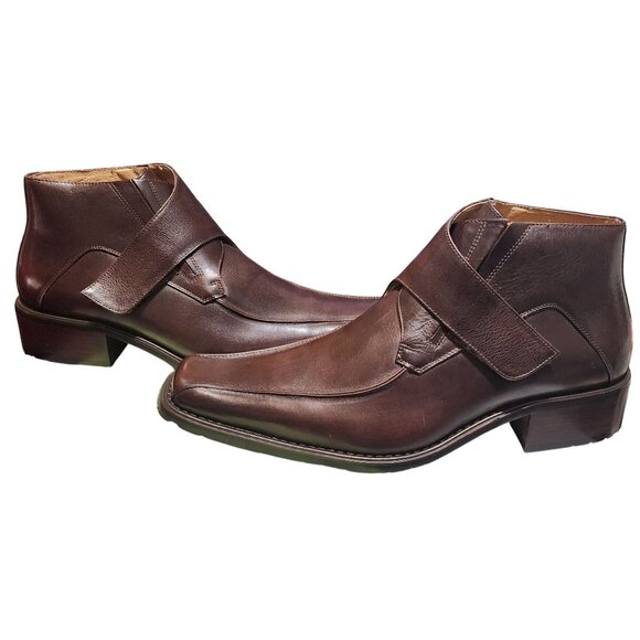 NWOB J.M Matavelli Brown Leather Square Toe Ankle Boots Strap Clos. US Size 10.5 - Picture 1 of 9